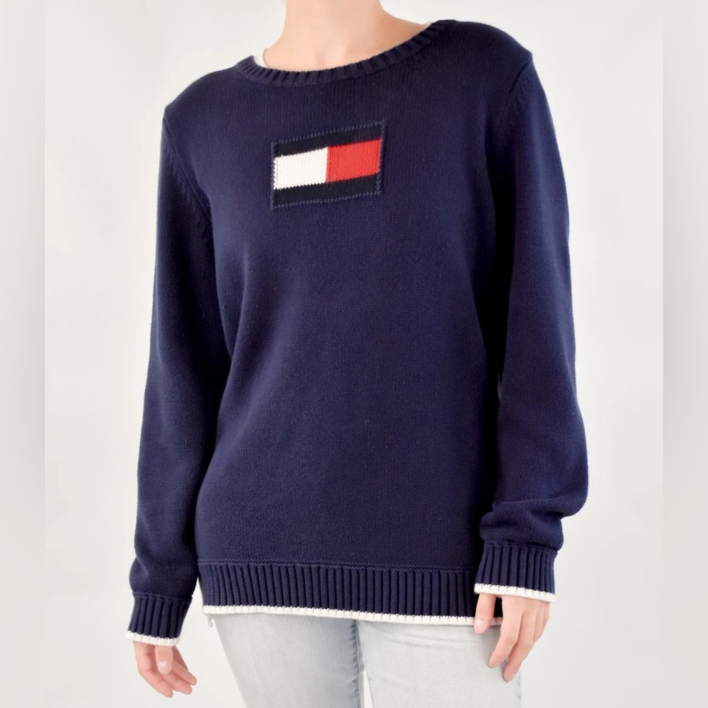 TOMMY HILFIGER Navy Long Sleeve Logo Sweater | Size XL